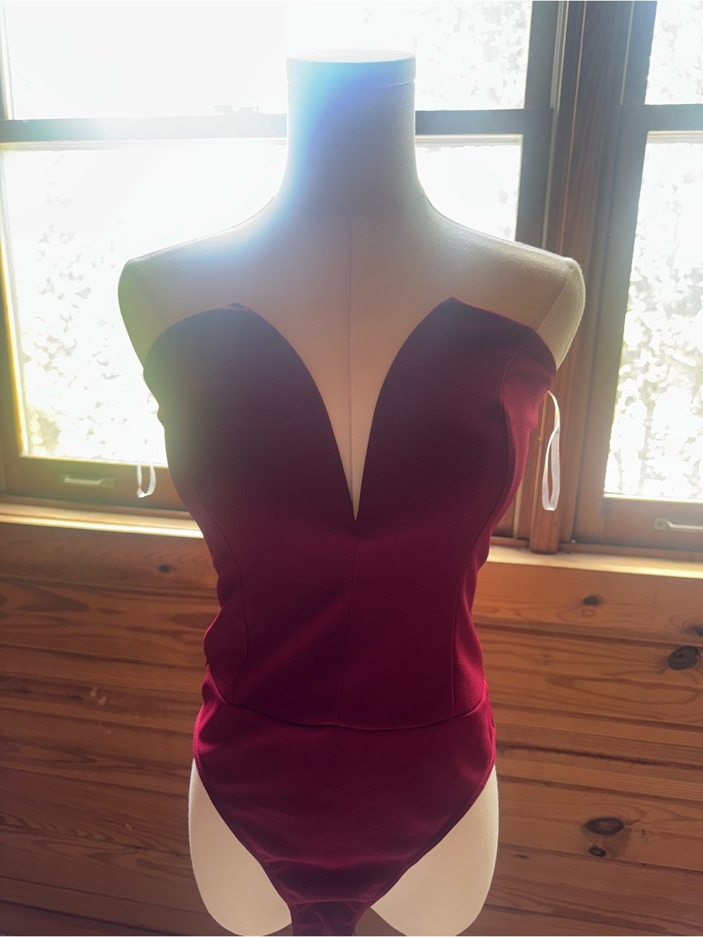 Strapless garnet or burgandy V-Neck Bodysuit